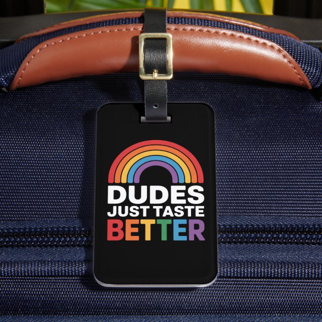 Typ probieren einfach besser Gay Rainbow LGBTQ Gepäckanhänger (Vorderseite Insitu 2)
