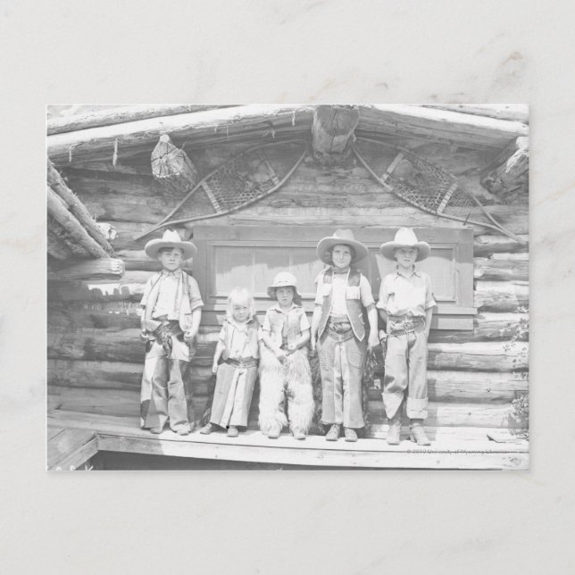 Typ Ranch Foto von Kindern in Cowboykleidung Postkarte (Vorderseite)