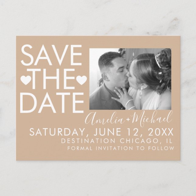 Typ und Herz Save the Date Foto Postkarte (Vorderseite)