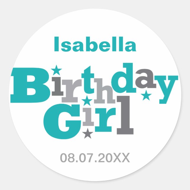 Type fluctuant Sticker fille anniversaire (Devant)