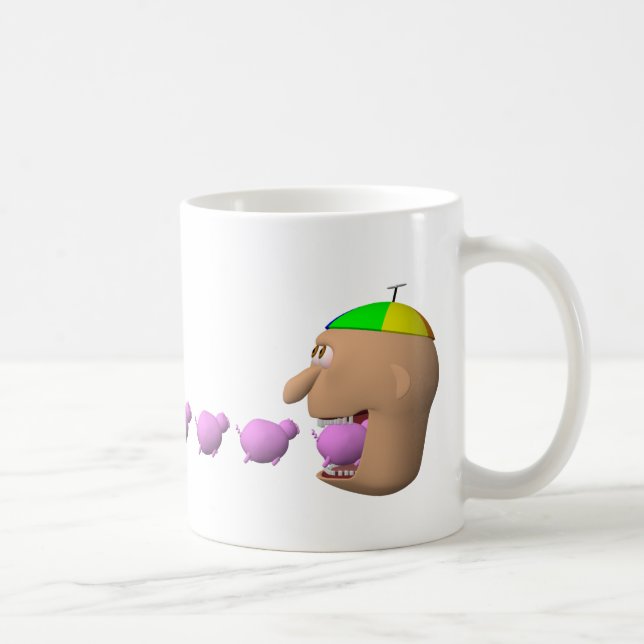 Type mangeant la tasse de porcs (Droite)
