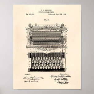 Typenschriftmaschine 1896 Patent Art Old Peper Poster