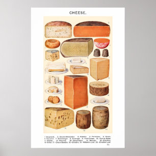 Types de fromage 1923 Affiche imprimée vintage Mme