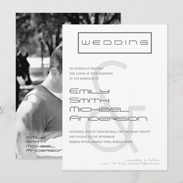 Typeset AMPERSAND fett FOTO Hochzeit Einladung (Vorne/Hinten)