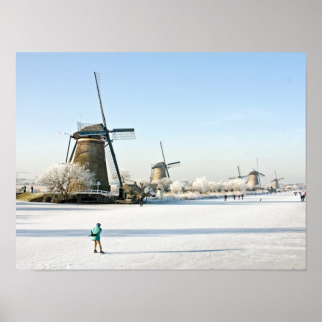 Typisch holländische Eis-Skaten in Kinderdijk Holl Poster (Vorne)
