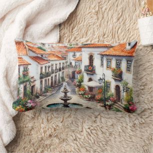 Typisch portugiesisches Dorf Aquarell Lendenkissen