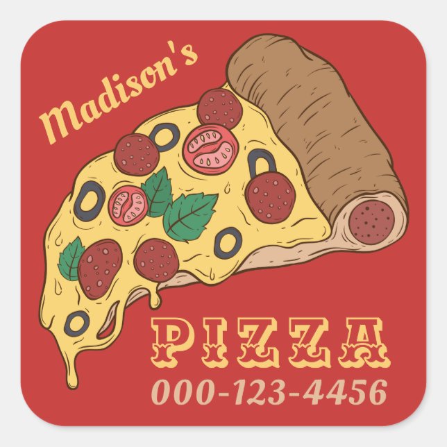 Typische PIZZA-Aufkleber für Text und Farbe Quadratischer Aufkleber (Vorderseite)