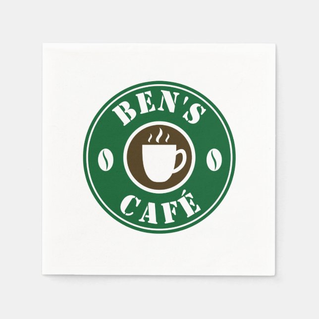 Typische Servietten mit Kaffeetasse und Bohnenlogo (Vorderseite)