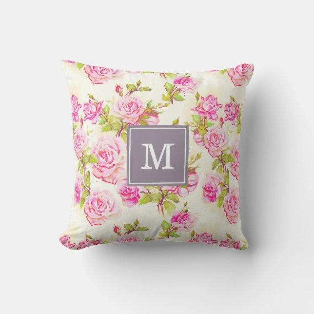 Typisches Muster Alte Rose Monogramm Kissen (Vorderseite)