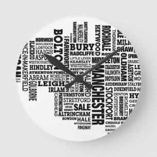 Typkarte von größerem Manchester Runde Wanduhr