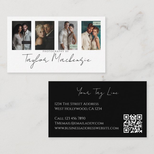 Typografie 4 Foto Vorlage Personalisierter QR-Code Visitenkarte (Vorne/Hinten)