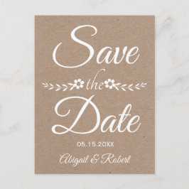Typografie auf einer Kraftpapierhochzeit Speichern Ankündigungspostkarte