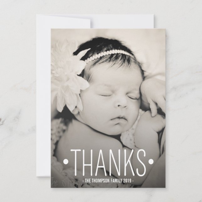 Typografie-Baby danken Ihnen Foto-flache Karte (Vorderseite)