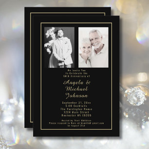 Typografie Black Gold 50. Hochzeitstag Einladung
