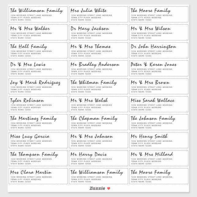 Typografie Black & White Guest Address Labels (Blatt)