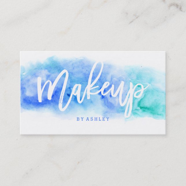 Typografie-Blau-Aquarell des Maskenbildners Visitenkarte (Vorderseite)