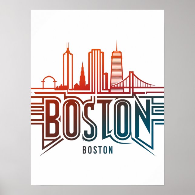 Typografie Boston City Skyline Poster (Vorne)
