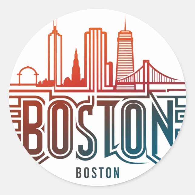 Typografie Boston City Skyline Runder Aufkleber (Vorderseite)