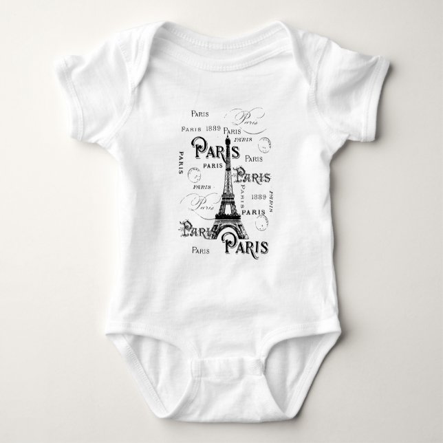 Typografie Calligrafie Paris Frankreich Eiffelturm Baby Strampler (Vorderseite)