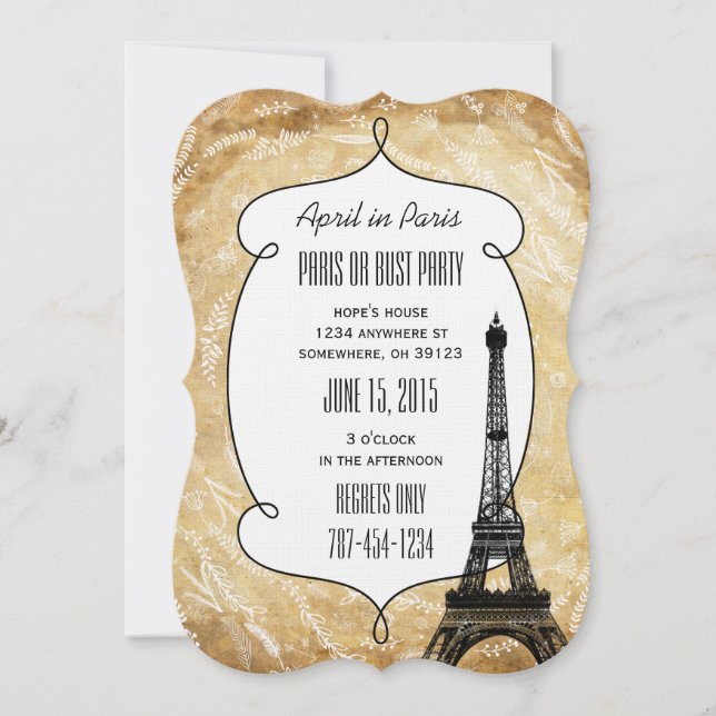 Typografie Calligrafie Paris Frankreich Eiffelturm Einladung (Vorderseite)