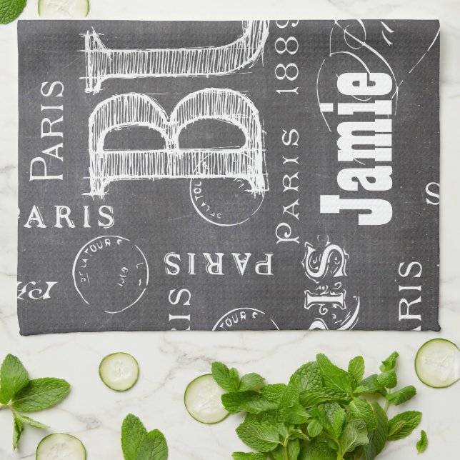 Typografie Calligrafie Paris Frankreich Eiffelturm Handtuch (Gefaltet)