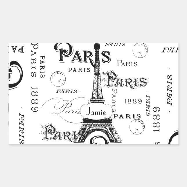 Typografie Calligrafie Paris Frankreich Eiffelturm Rechteckiger Aufkleber (Vorderseite)