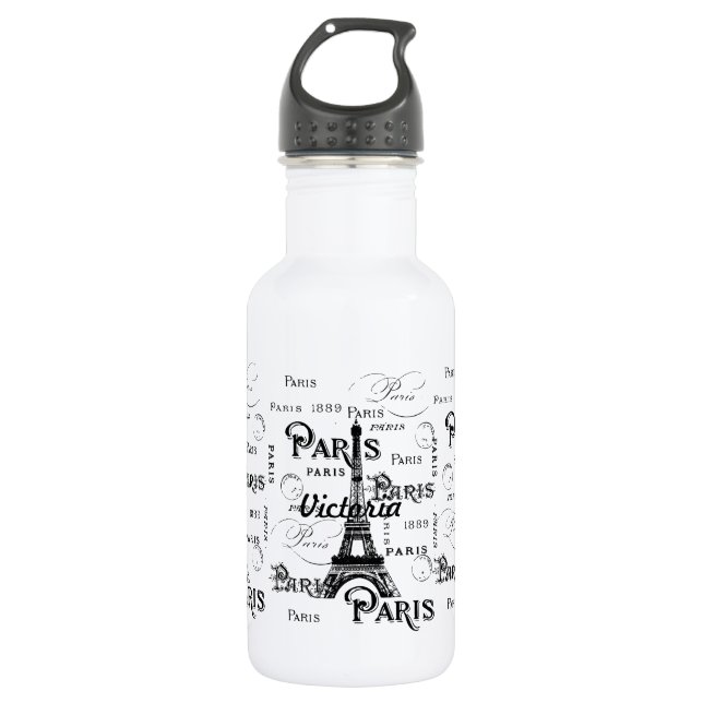 Typografie Calligrafie Paris Frankreich Eiffelturm Trinkflasche (Vorderseite)
