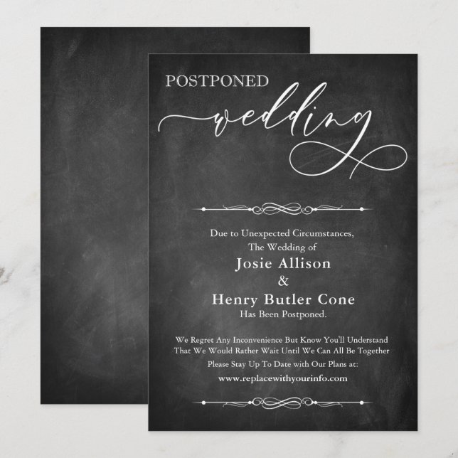 Typografie & Chalkboard Aufgehängte Hochzeitskarte Einladung (Vorne/Hinten)