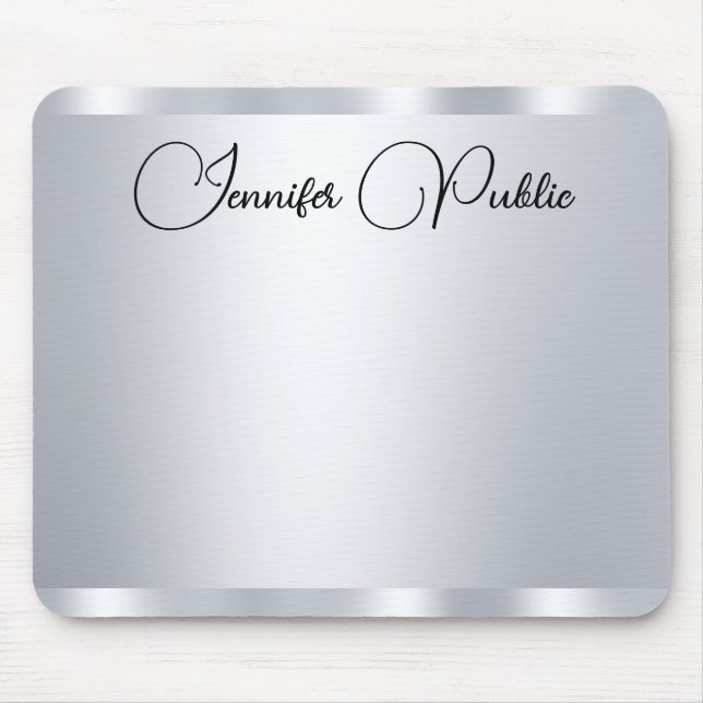 Typografie Custom Script Silver Metallic Look Mousepad (Vorne)