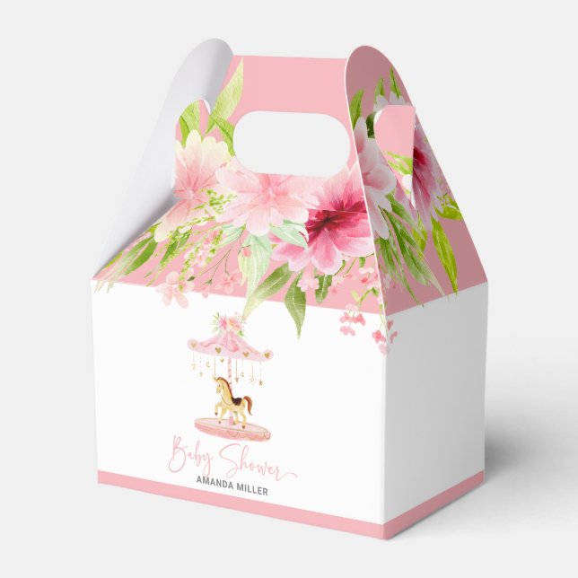 Typografie der Babydusche Rosa Pony Carousel Geschenkschachtel (Vorderseite)