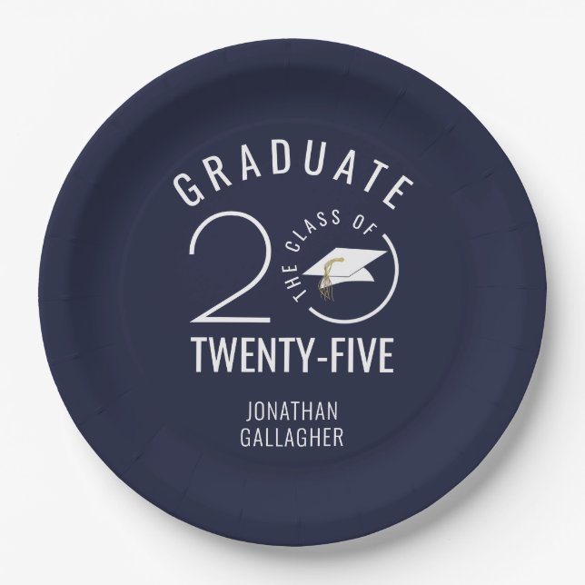 Typografie des Abschlusses Navy Blue Class Pappteller (Vorderseite)