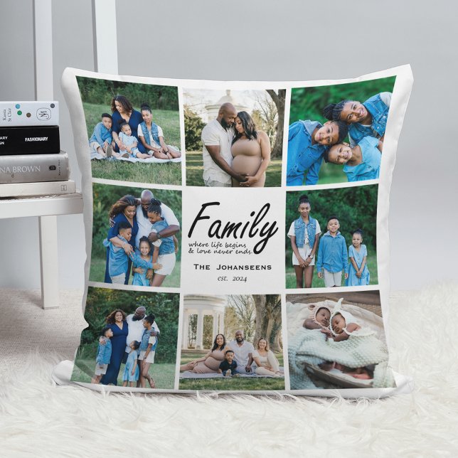 Typografie des Familienziels Modernes Foto-Gitter  Kissen (Von Creator hochgeladen)