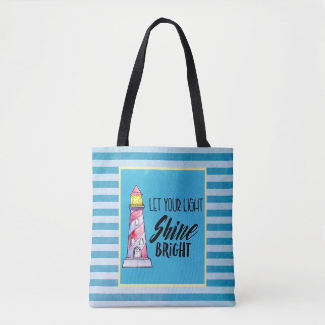 Typografie des Leuchtturms "Light Shine Bright" ge Tasche (Vorderseite)