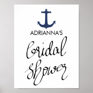 Typografie des Navy Blue Nautic Anchor Brautparty Poster