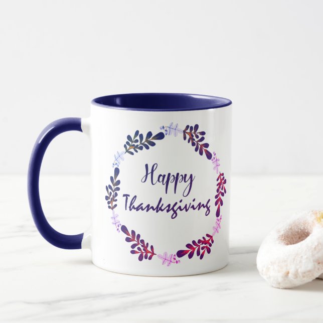 Typografie des niedlichen Erntedanks mit Circle-Bl Tasse (Mit Donut)