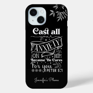 Typografie des weißen Texts, 1 Peter 5:7 Schrift Case-Mate iPhone Hülle