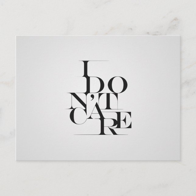 Typografie-Design in Schwarz und Weiß "Ich kümmere Postkarte (Vorderseite)