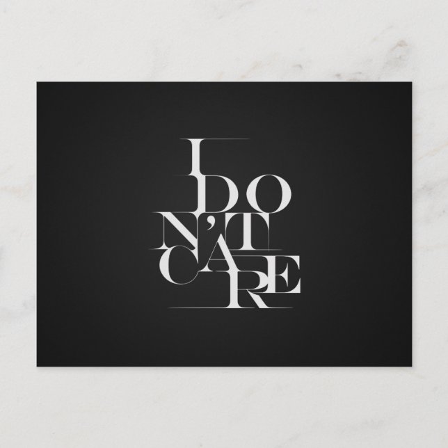 Typografie-Design in Schwarz und Weiß "Ich kümmere Postkarte (Vorderseite)