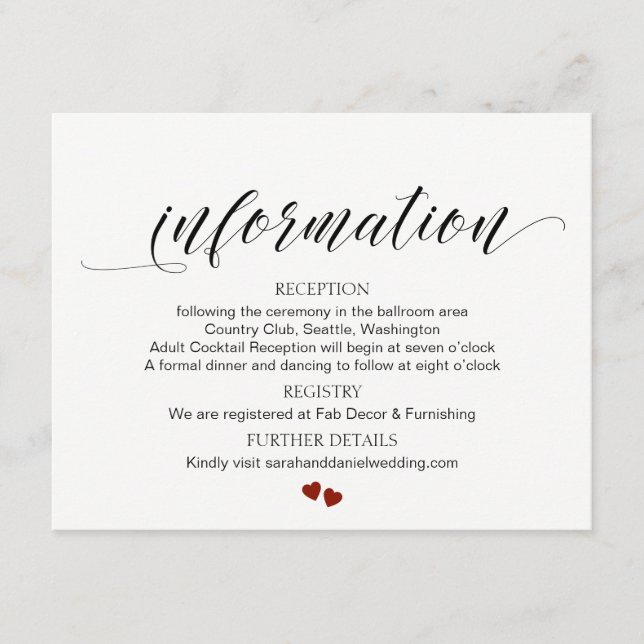 Typografie-Eintrittskarte für Hochzeitsinformation Begleitkarte (Vorderseite)