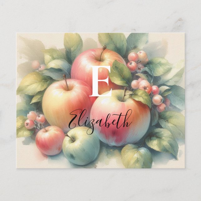 Typografie Fall Äpfel Pastellfarben Aquarell (Vorderseite)