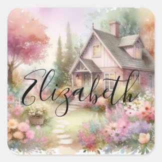 Typografie Fall Hütte Floral Wasserfarbe Quadratischer Aufkleber