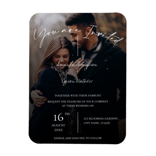 Typografie-Foto-Hochzeitseinladung für Text-Overla Magnet (Vertikal)