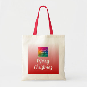 Typografie frohe Weihnachten mit Ihrem Foto oder L Tragetasche