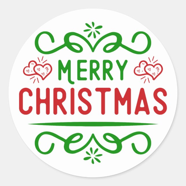 Typografie Frohe Weihnachten Runder Aufkleber (Vorderseite)