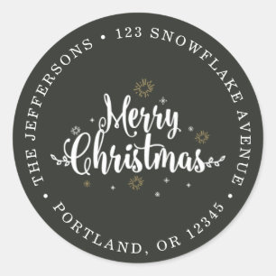 Typografie frohe Weihnachten Schwarz und Weiß Runder Aufkleber