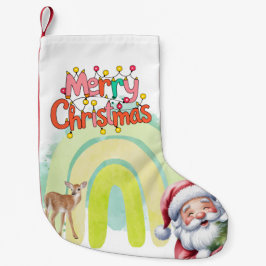 Typografie Frohe Weihnachten und Lichter & Hirsch Kleiner Weihnachtsstrumpf