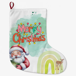Typografie Frohe Weihnachten und Lichter & Hirsche Großer Weihnachtsstrumpf