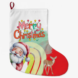 Typografie Frohe Weihnachten und Lichter & Hirsche Großer Weihnachtsstrumpf