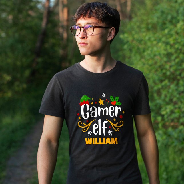 Typografie Gamer Elf Fun Family Matching T-Shirt (Von Creator hochgeladen)