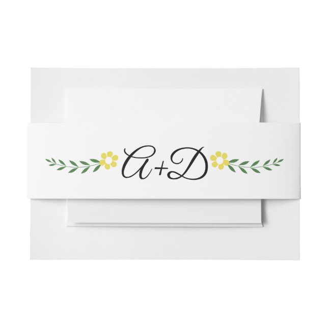 Typografie, gelbe Blumen und Initialen Hochzeit Einladungsbanderole (Vorderseite Beispiel)